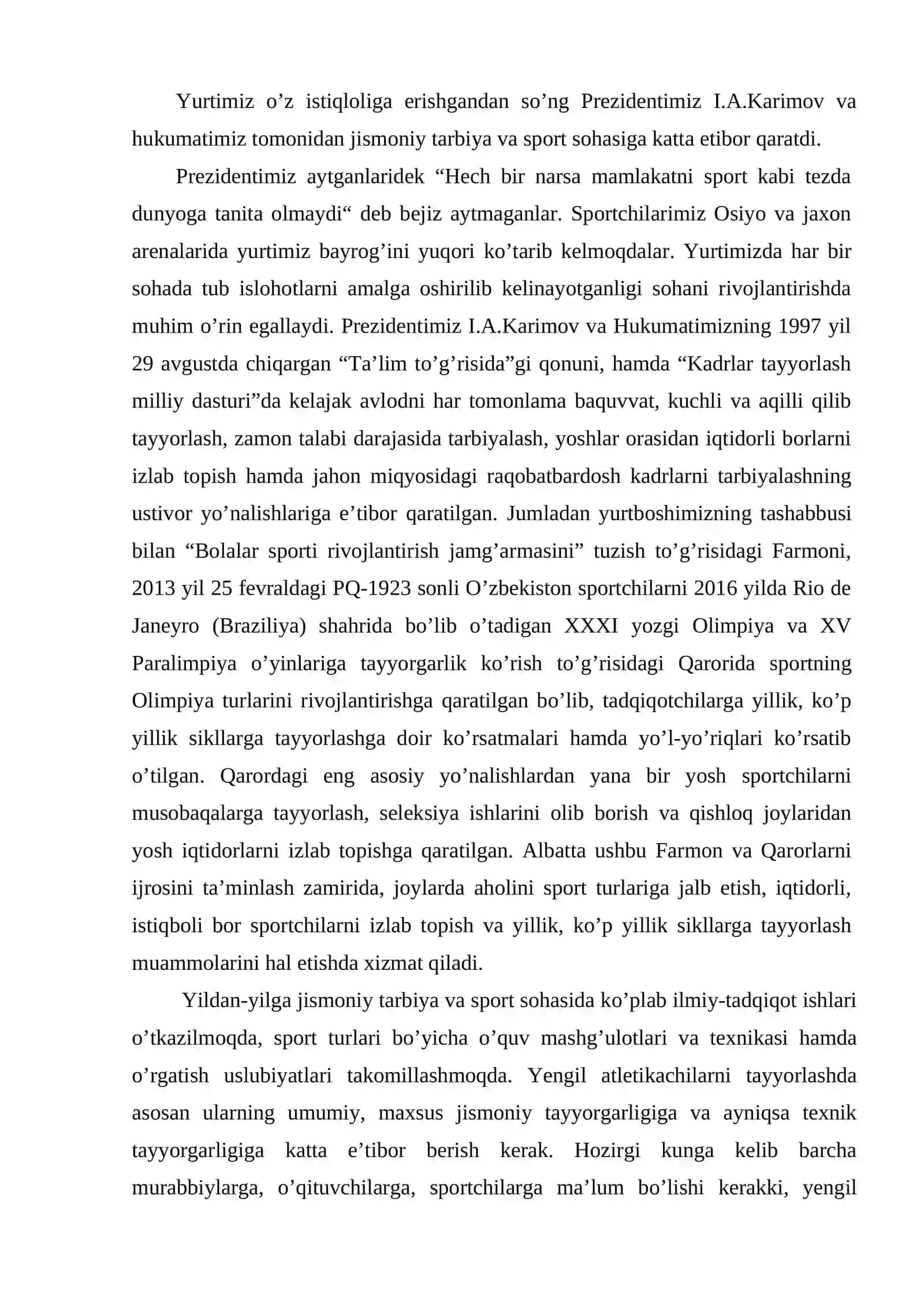 Bolalar va o'smirlar bilan o`tkaziladigan yengil atletika mashgulotlarining xususiyatlari 2
