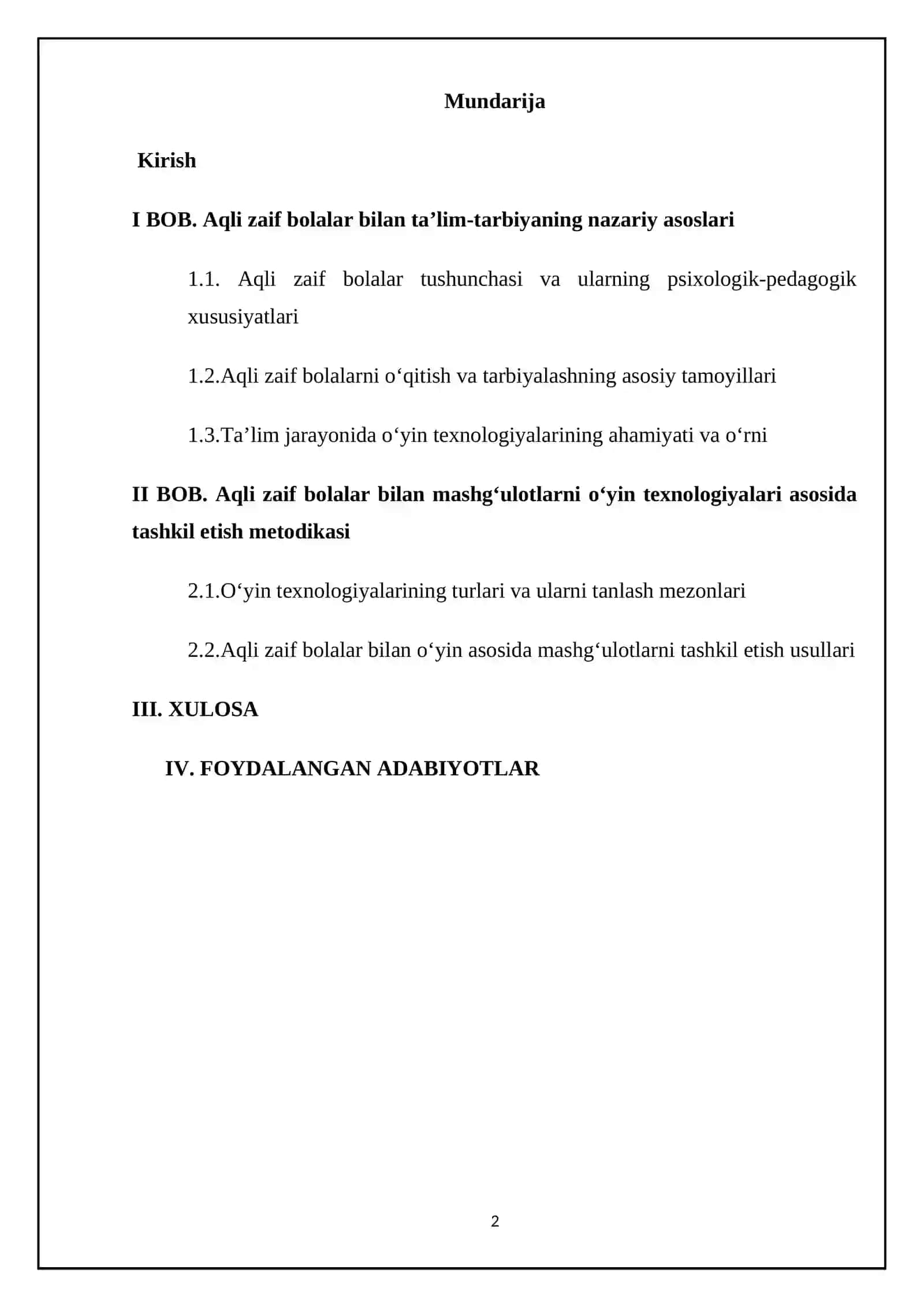 Aqli zaif bolalar bilan olib boriladigan mashg‘ulotlarni o‘yin texnologiyalari asosida tashkil etish 2