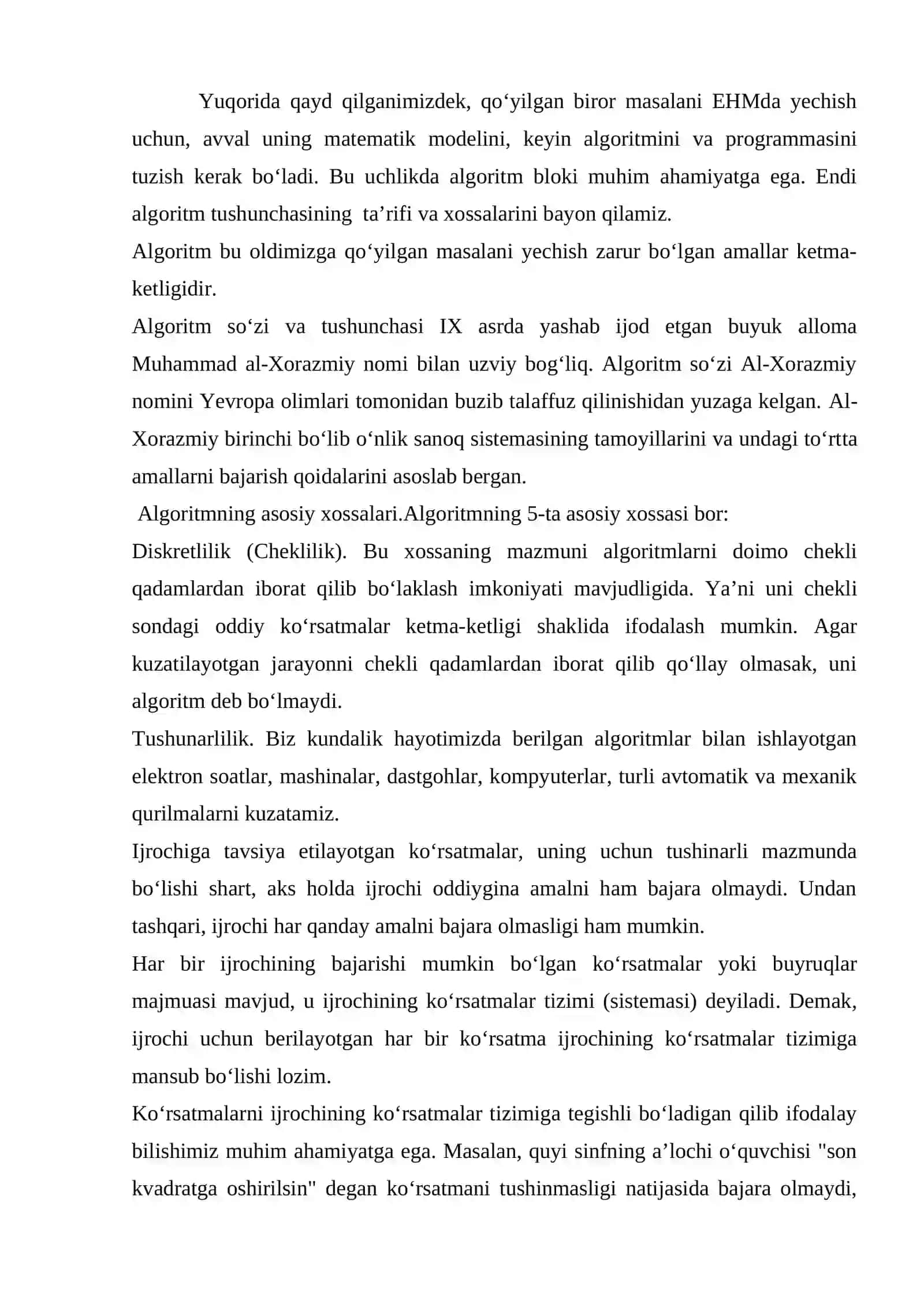 Algoritmning Tushunchasi va Xossalari 2
