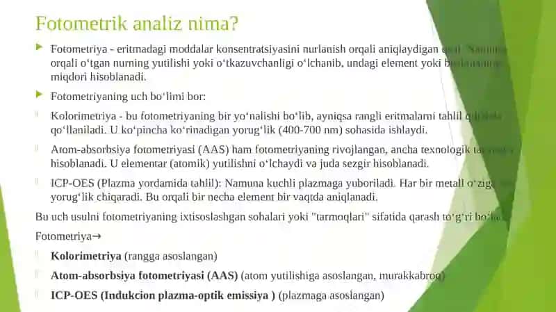 Fotometrik analiz uslubida og'ir metallarni aniqlash 2