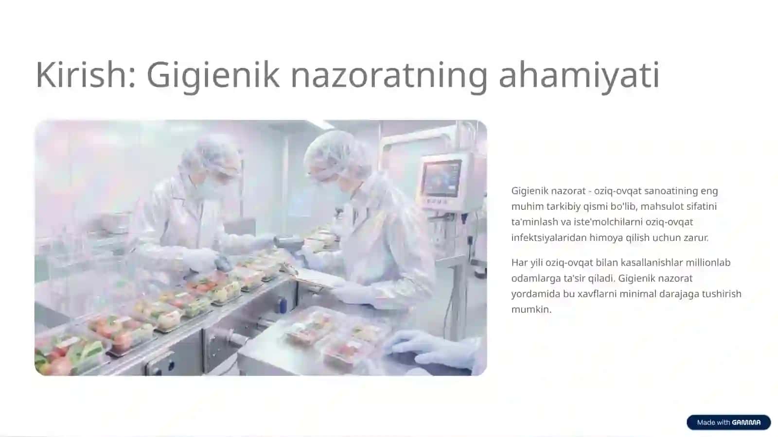 Oziq-ovqat sanoatida mahsulotlar sifatini gigienik nazorat qilish 2
