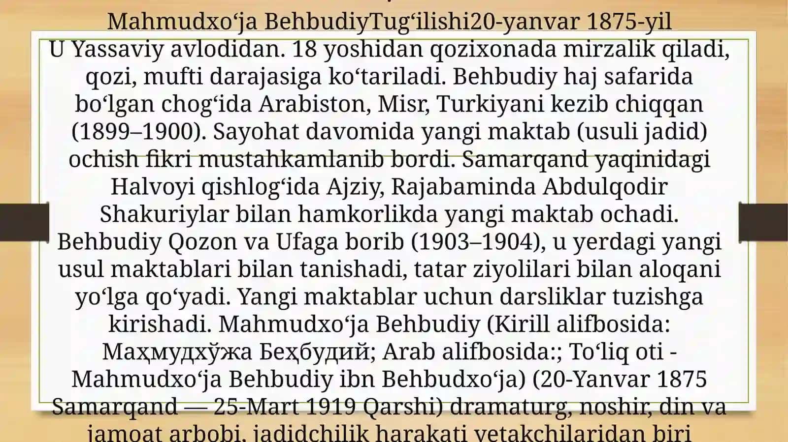 Mahmudxo’ja Behbudiyning “Yoshlarga murojaat” 2