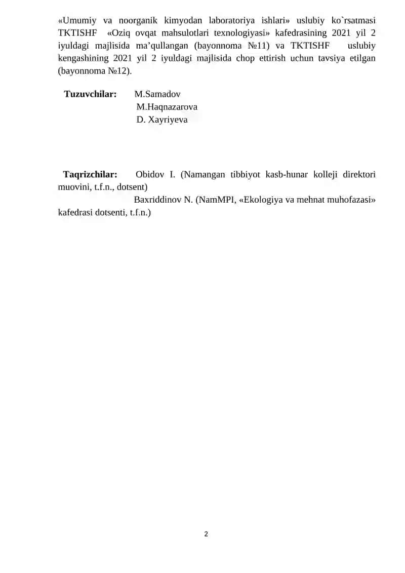 LABORATORIYA MASHG`ULOTLAR UCHUN QO`LLANMA 2