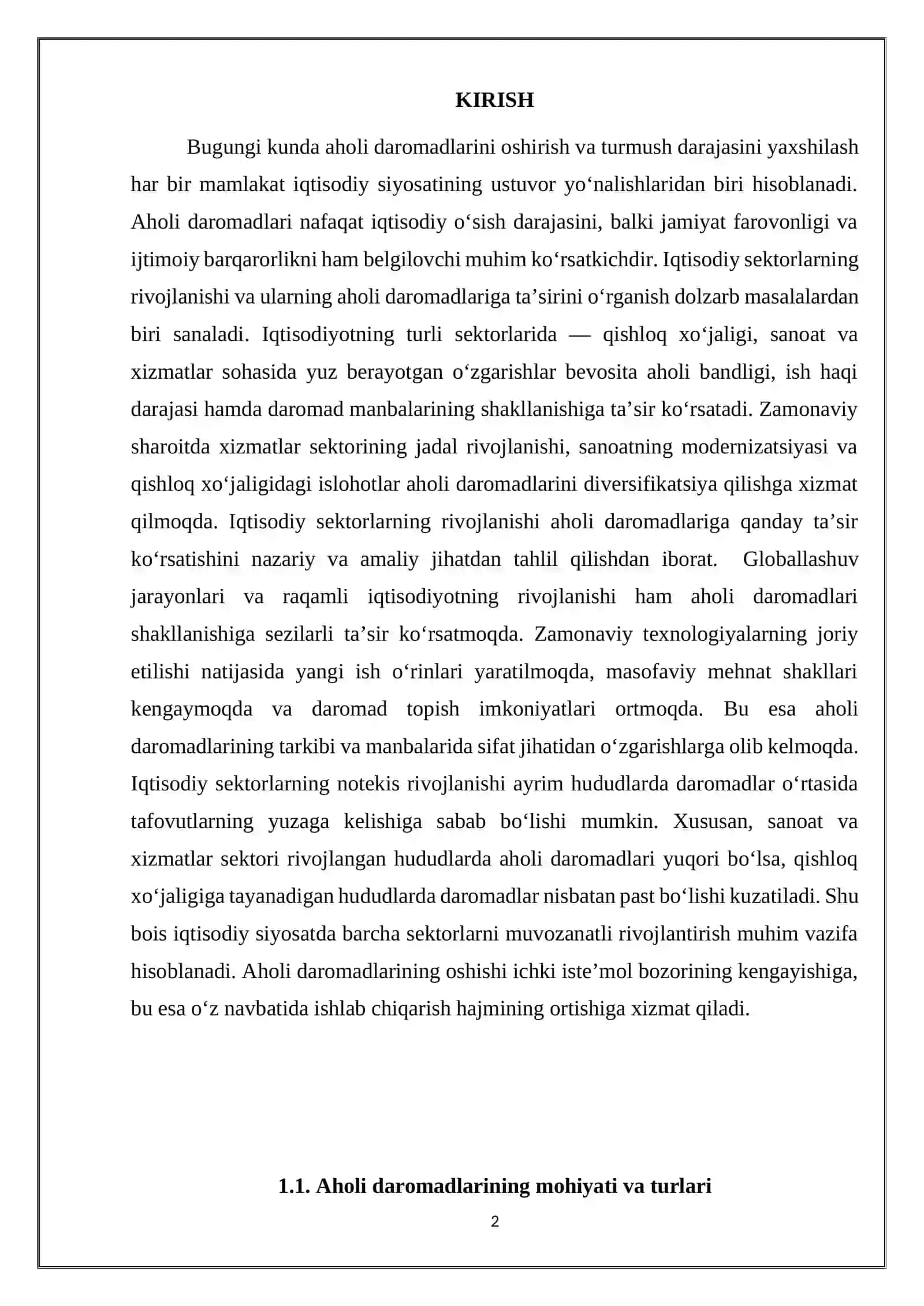 Aholi daromadlarining iqtisodiy sektorlarini rivojlanishining taʼsiri 2