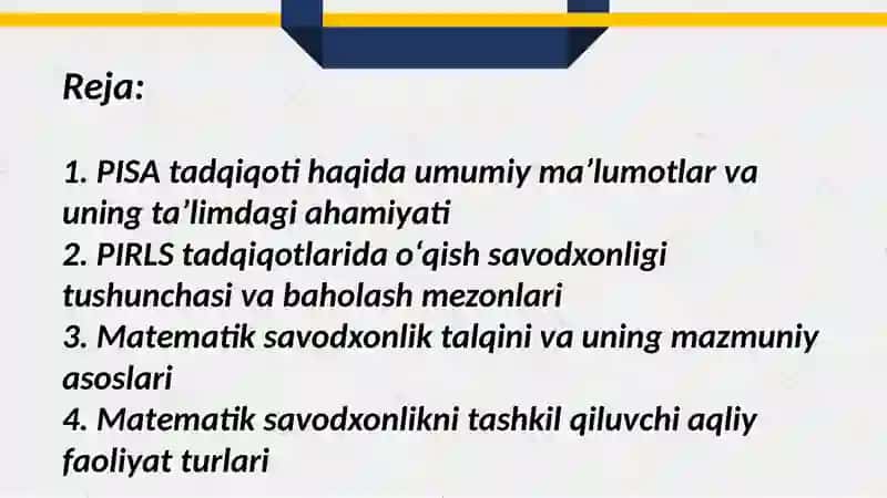 PISA tadqiqotlari haqida umumiy maʼlumotlar 2