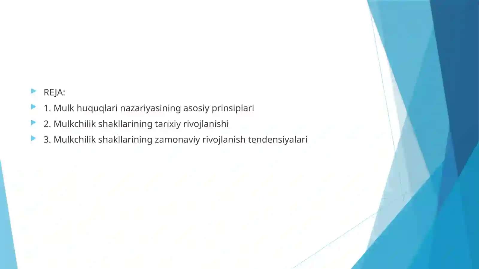 Mulk huquqlari nazariyasi va mulkchilik shakllari rivojlanishining evolyutsiyasi 2