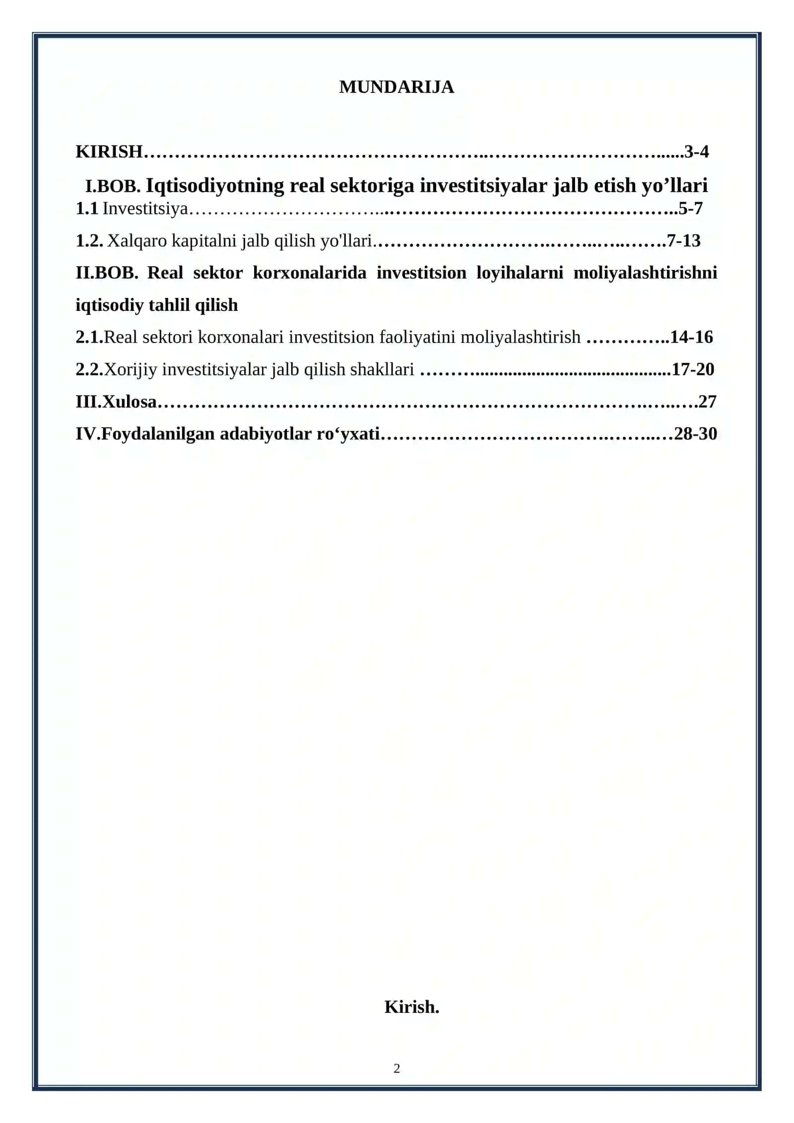KURS ISHI: Iqtisodiyotning real sektoriga investitsiyalar jalb etish yo’llari 2