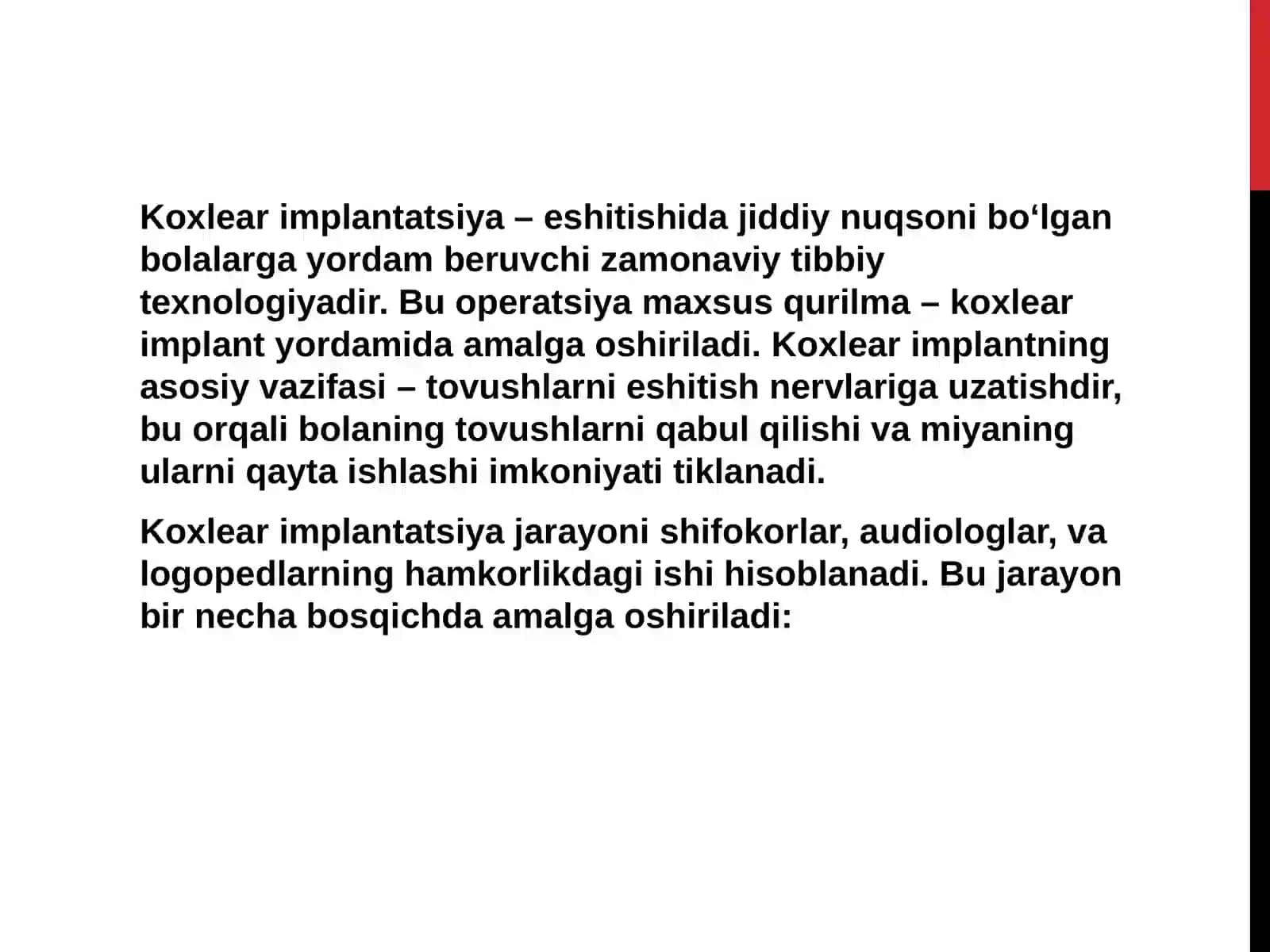 Koxlear implantant eshitishdan nuqsoni bo'lgan bolalar 2