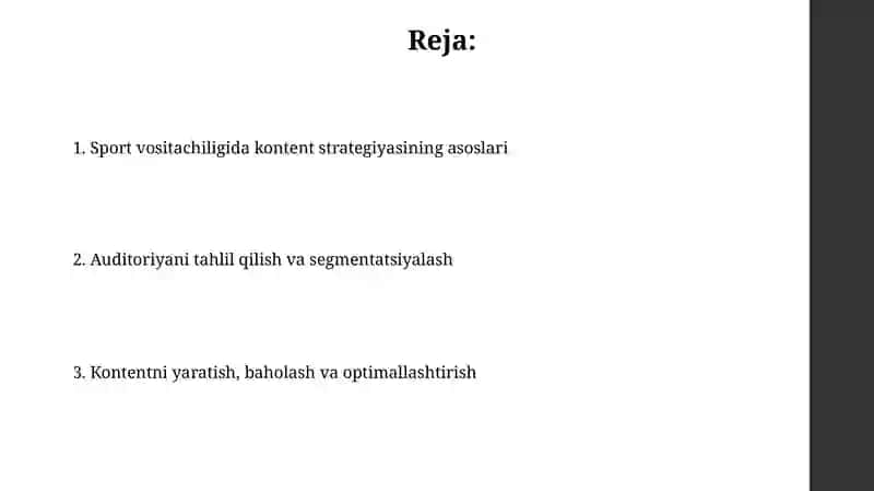 Sport mediasi va kontent tahlili auditoriyasi õrganish va kontent strategiyasi 2