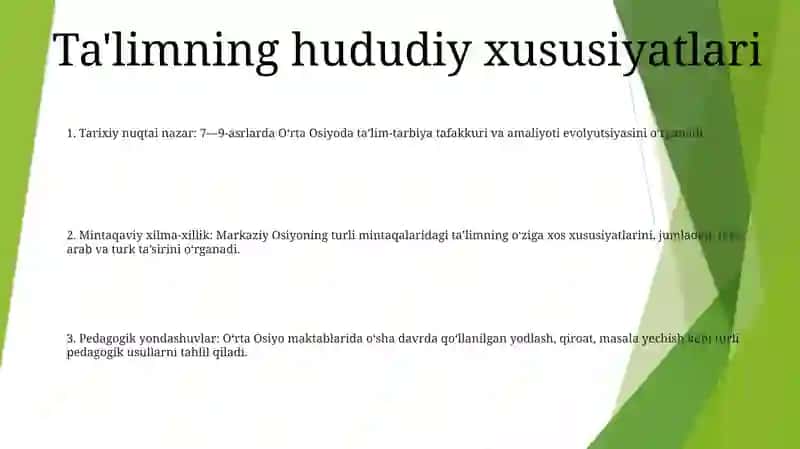 7Asrdan 9Asrning Birinchi Yarmigacha OʻRta Osiyodagi Maktablarda Tarbiya Va Pedagogik Fikrlar 2
