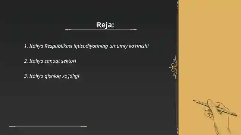 Italiya Respublikasi iqtisodiyoti va jahon mamlakatlari bilan olib borayotgan iqtisodiy munosabatlar 2