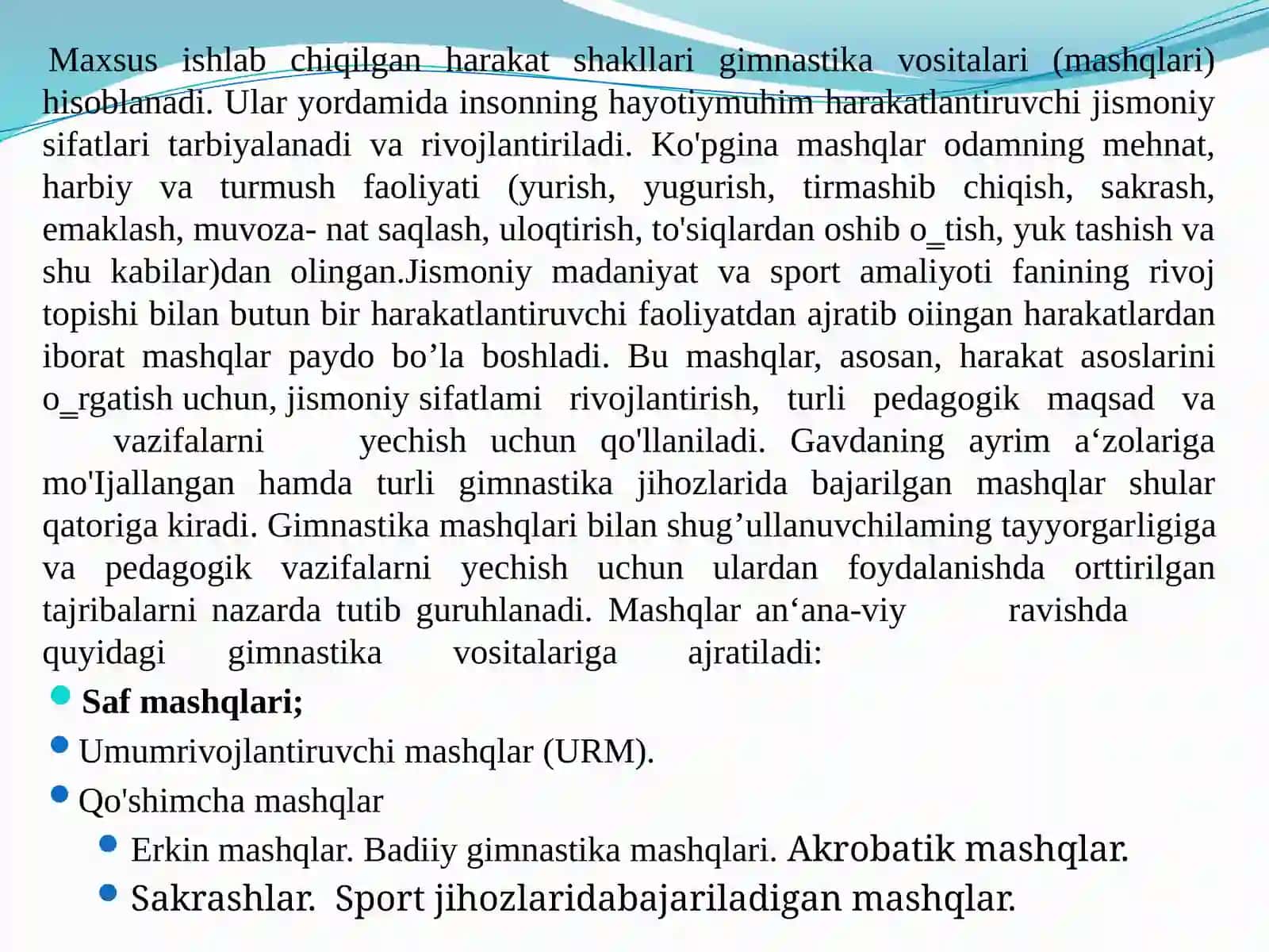 Maktabgacha ta'lim yoshidagi bolalar uchun gimnastika va tasnifi 2
