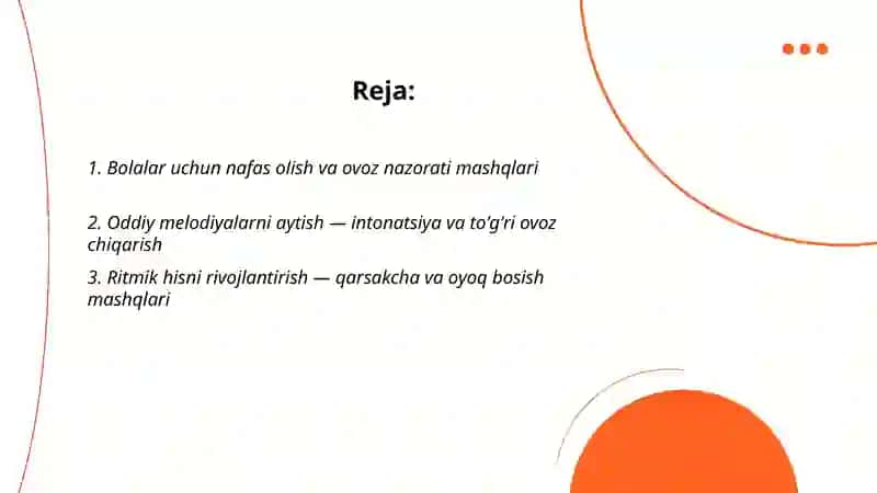 Bolalarga ashula aytish musiqa tinglash va ritmik harakatlar bajarishga õrgatish 2