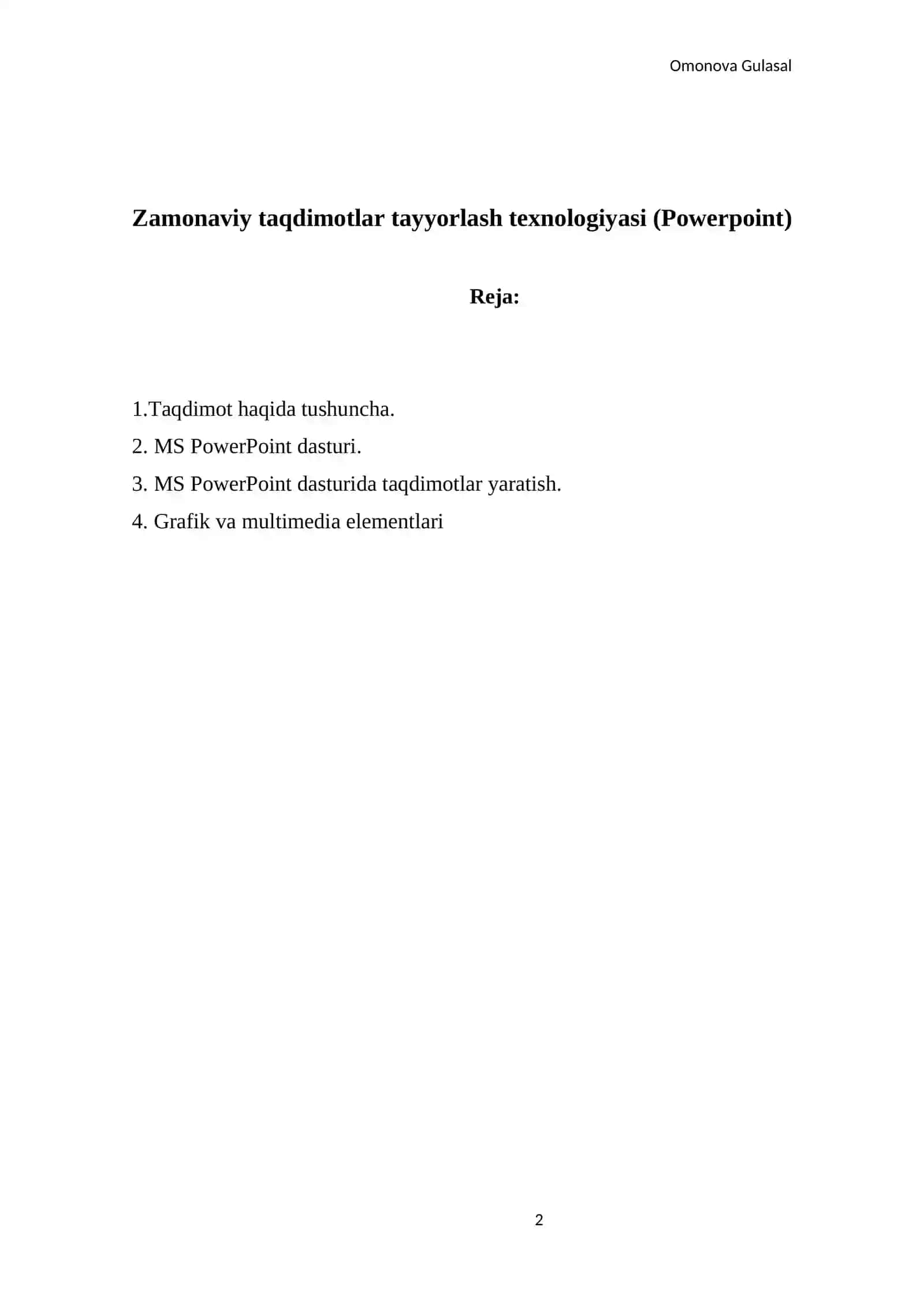 Zamonaviy taqdimotlar tayyorlash texnologiyasi (Powerpoint) 2