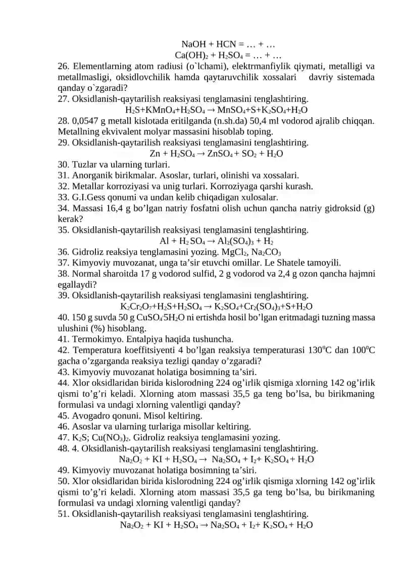 Anorganik birikmalar. Oksidlar, turlari, olinishi va xossalari 2