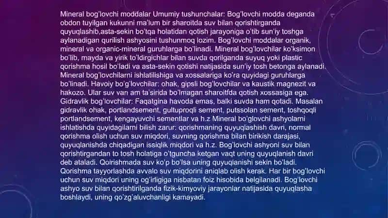 MINERAL BOG’LOVCHILAR ASOSDA QURLISH MATERIALLARINI TAYYORLASH 2