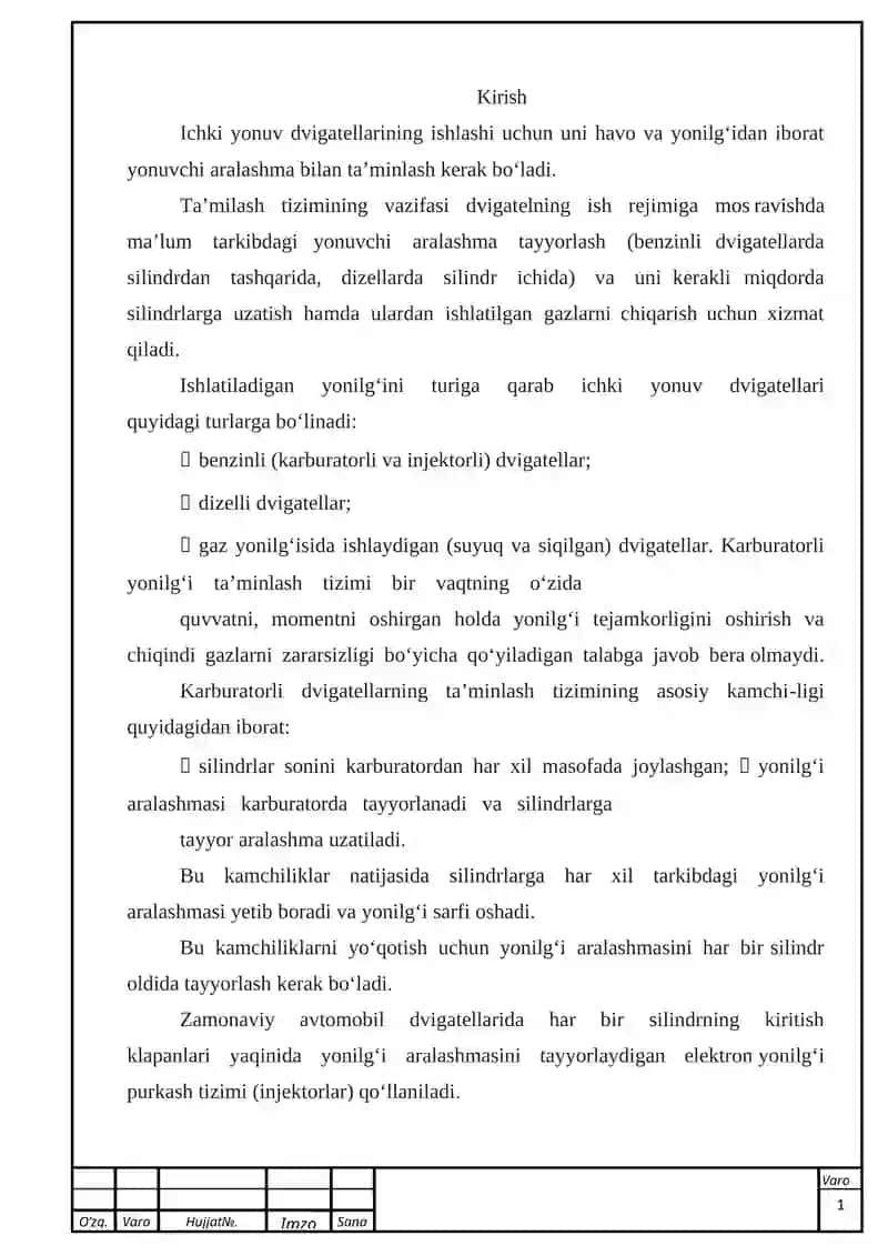 Zamonaviy avtomobillarning ta’minlash tizimi 2