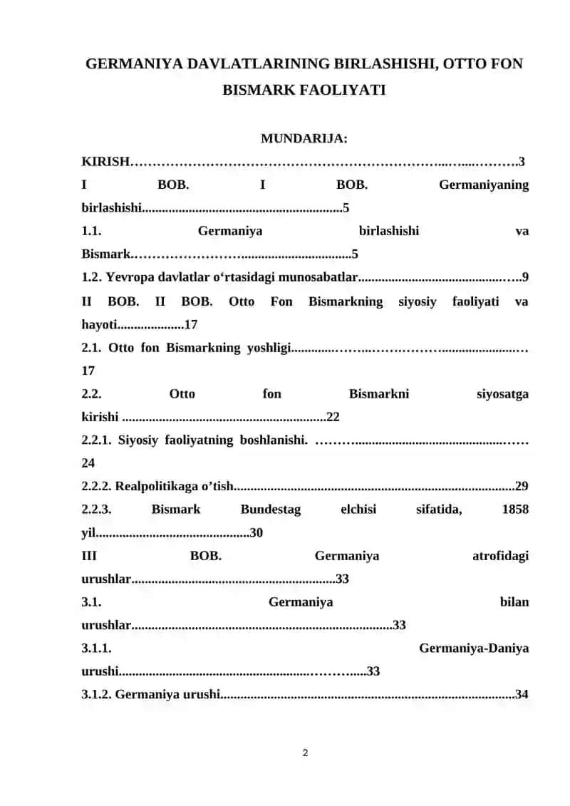 GERMANIYA DAVLATLARINING BIRLASHISHI, OTTO FON BISMARK FAOLIYATI 2