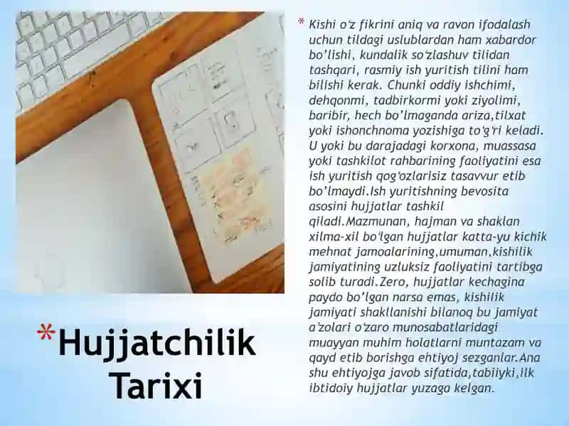 Hujjatchilik tarixi. Sharq hujjatchiligi. O’zbekiston Respublikasida hujjatchilikning takomillashuvi. Hujjat turlari va xususiyatlari. 2
