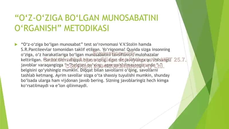 "O‘Z-O‘ZIGA BO‘LGAN MUNOSABATINI O‘RGANISH” METODIKASI 2