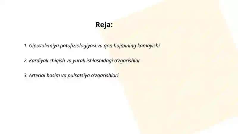 Gipovolemiyalarda qon aylanishining oʻzgarishi 2