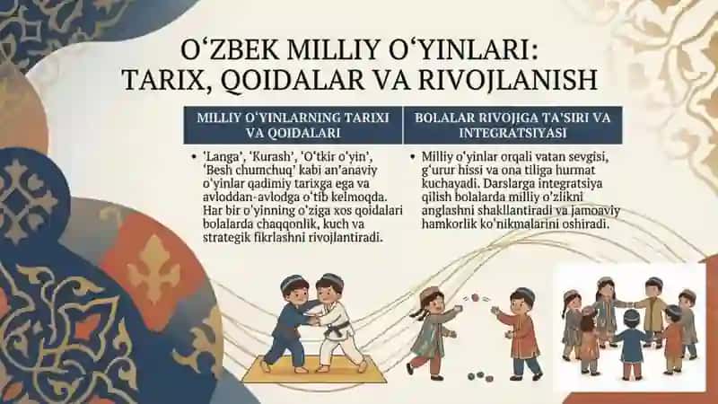 Milliy va harakatli o’yinlarni darsni asosiy qismida mos holda tanlash va tahlil qilish 2