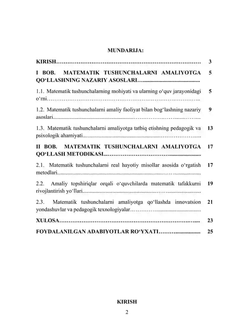 Matematik tushunchalarni amaliyotga qo'llash 2