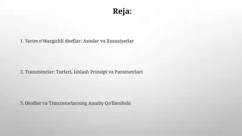 Yarim o'tkazgichli diodlar va tranzistorlar 2