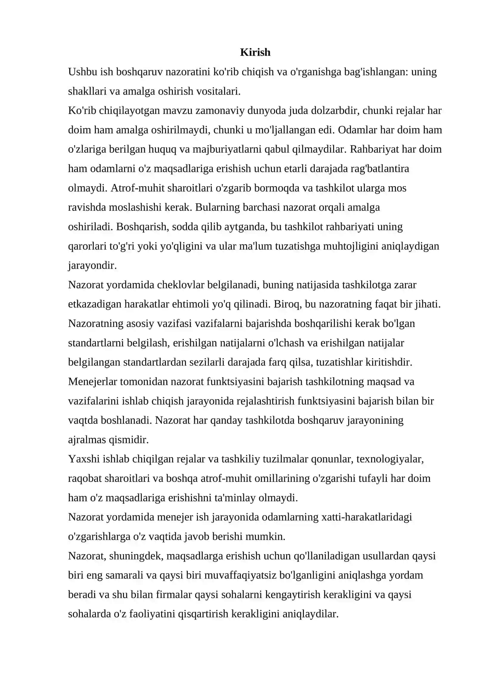 Boshqaruv nazorati va mohiyati, shakllari va amalga oshirish vositalari 2