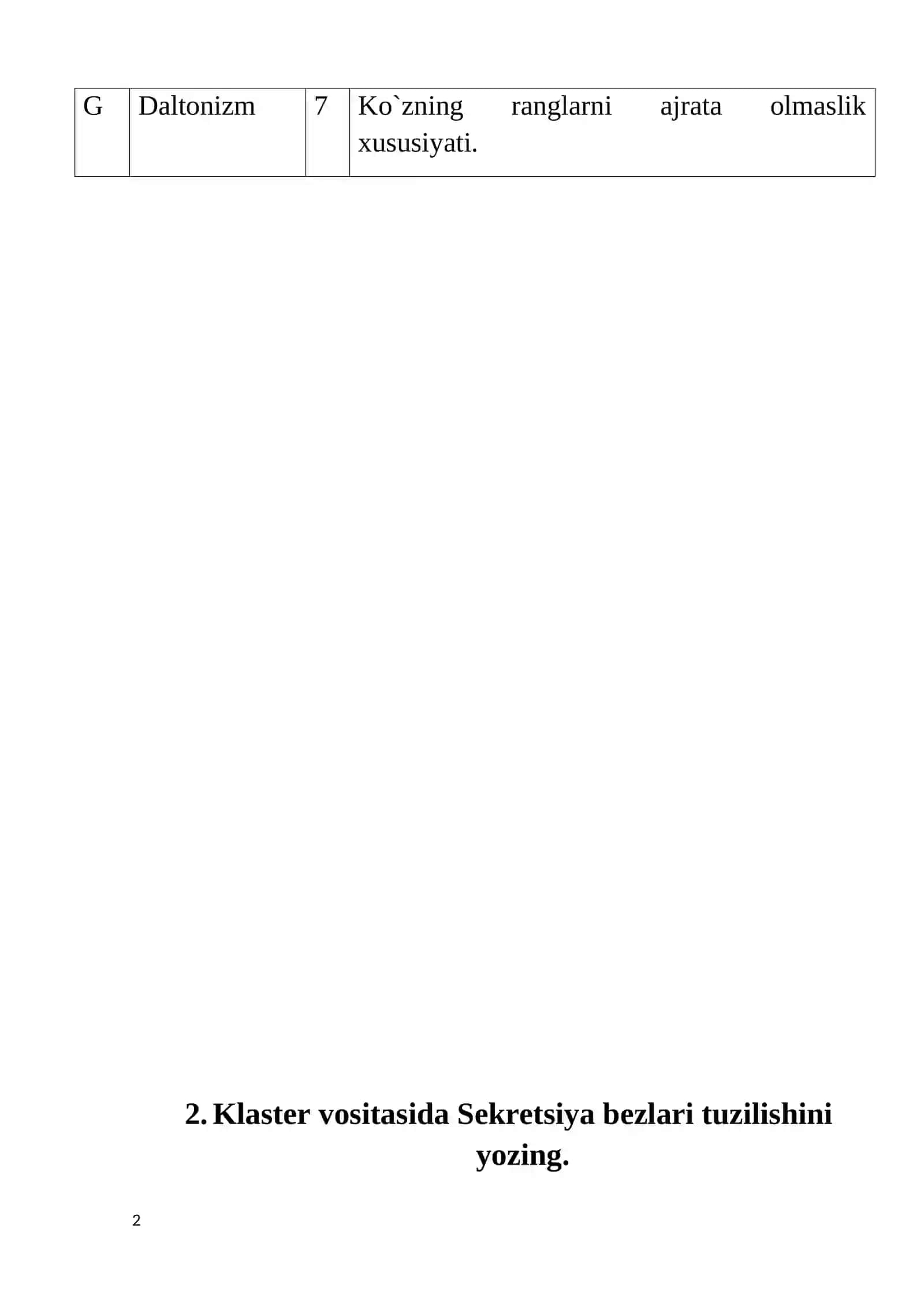 Klaster vositasida Sekretsiya bezlari tuzilishini yozing(Javoblar) 2