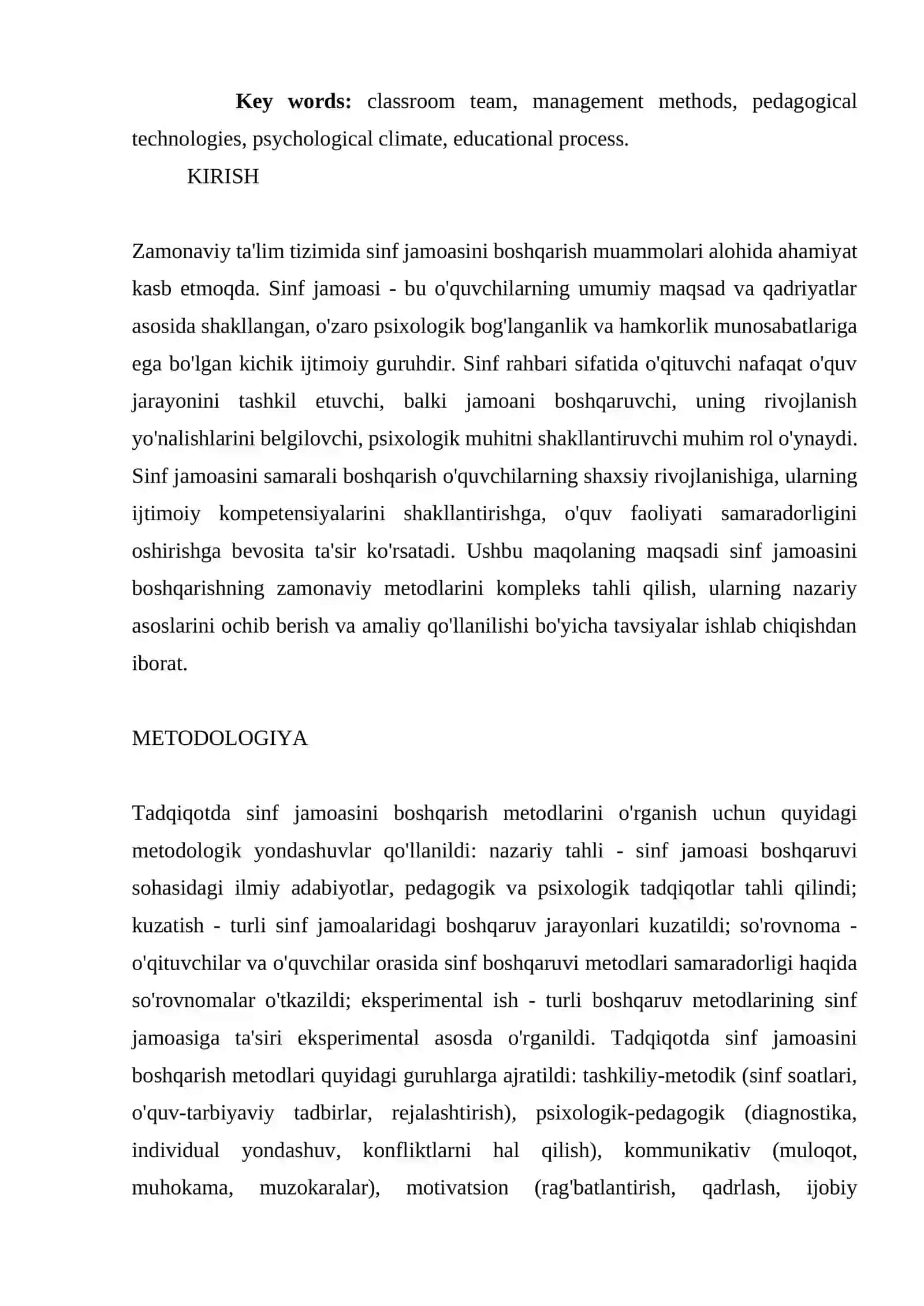 SINF JAMOASINI BOSHQARISHGA DOIR METODLAR 2