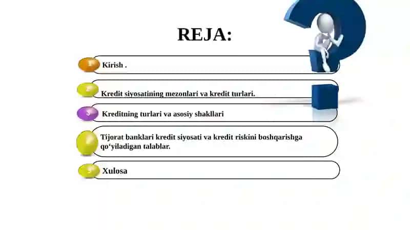 Tijorat banklari kredit siyosati va kredit riskini boshqarishga qo‘yiladigan talablar. 2