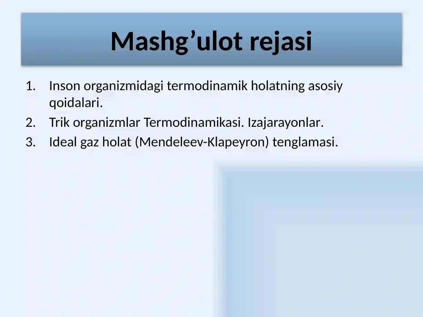 BIOENERGETIKA ASOSLARI. TRIK ORGANIZMLAR TERMODINAMIKASI 2