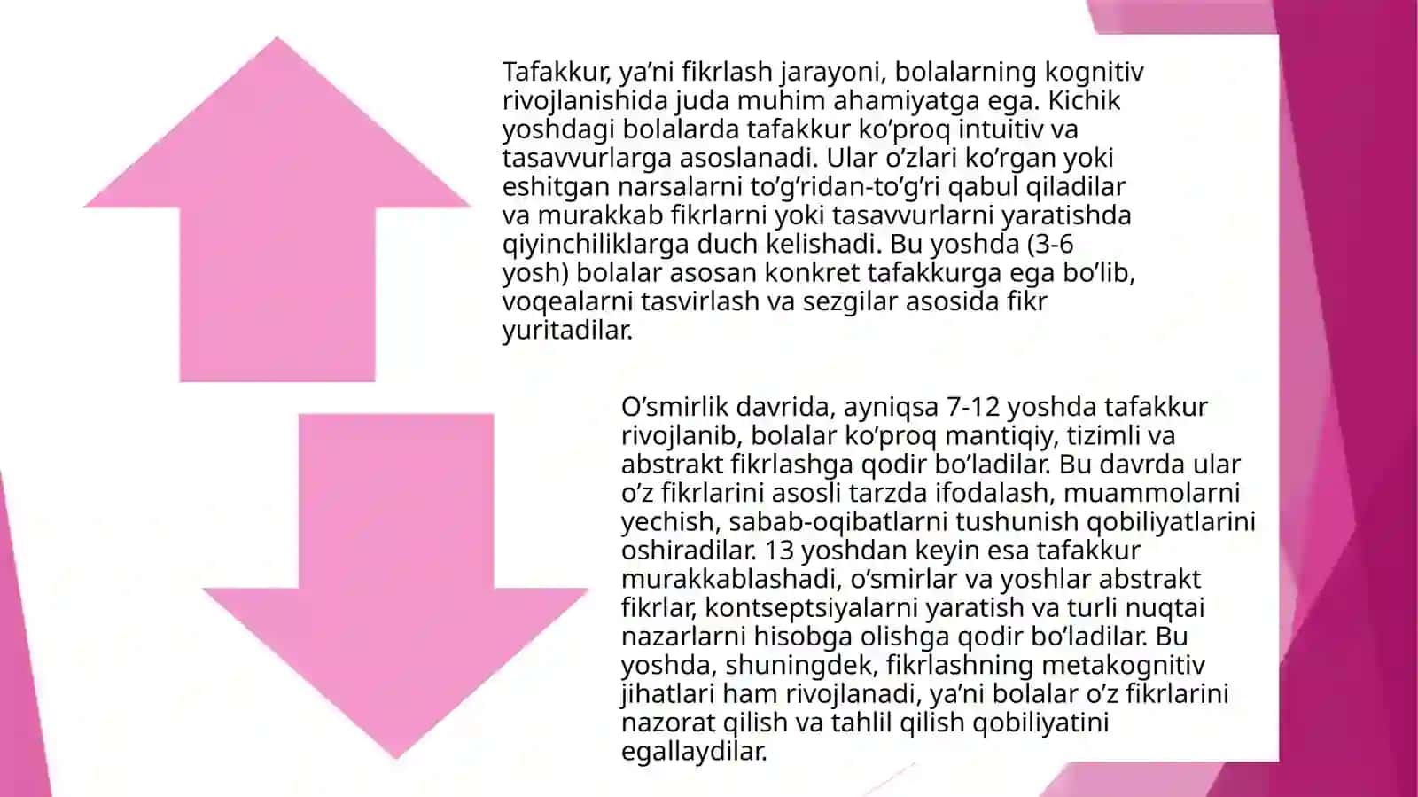 Xotira, tafakkur va boshqa jarayonlarda yosh ko’rsatkichlarining taqqoslovchi xarakteristikasi 2
