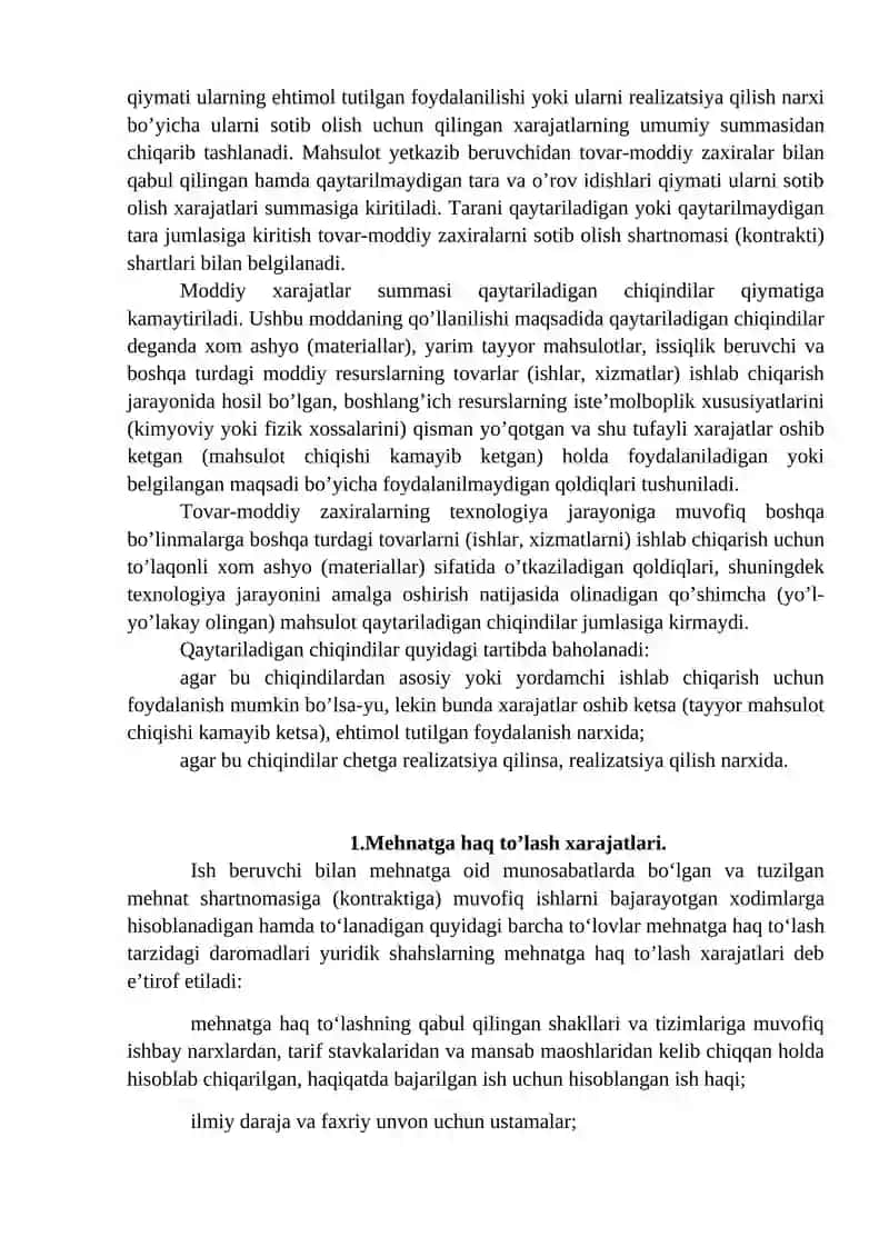 Foyda soligida moddiy xarajatlar va mexnatga xaq to’lash xarajatlari 2