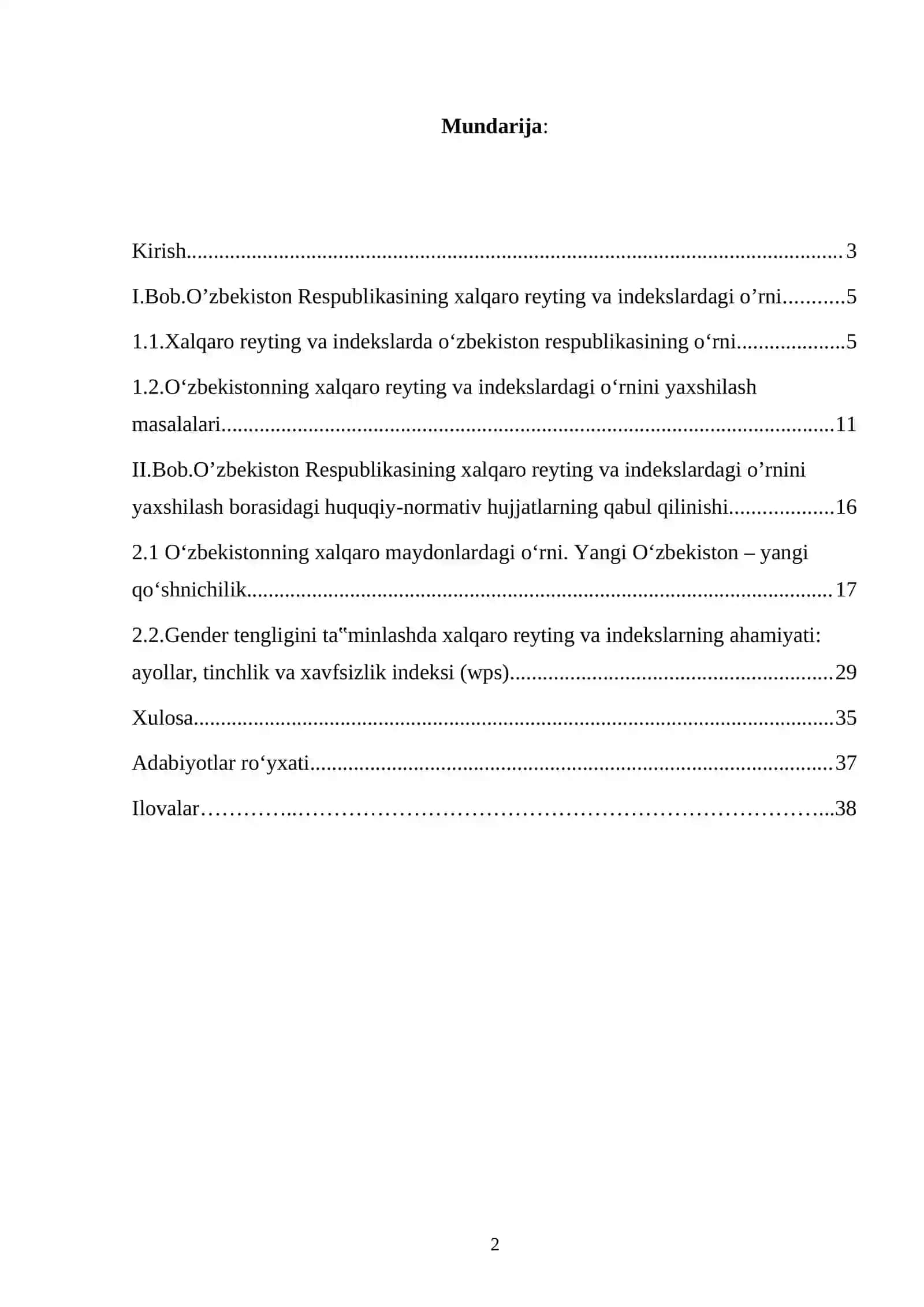 O'zbekiston Respublikasining Xalqaro Reyting va Indekslardagi O'rni va Nufuzining Ortib Borishi 2