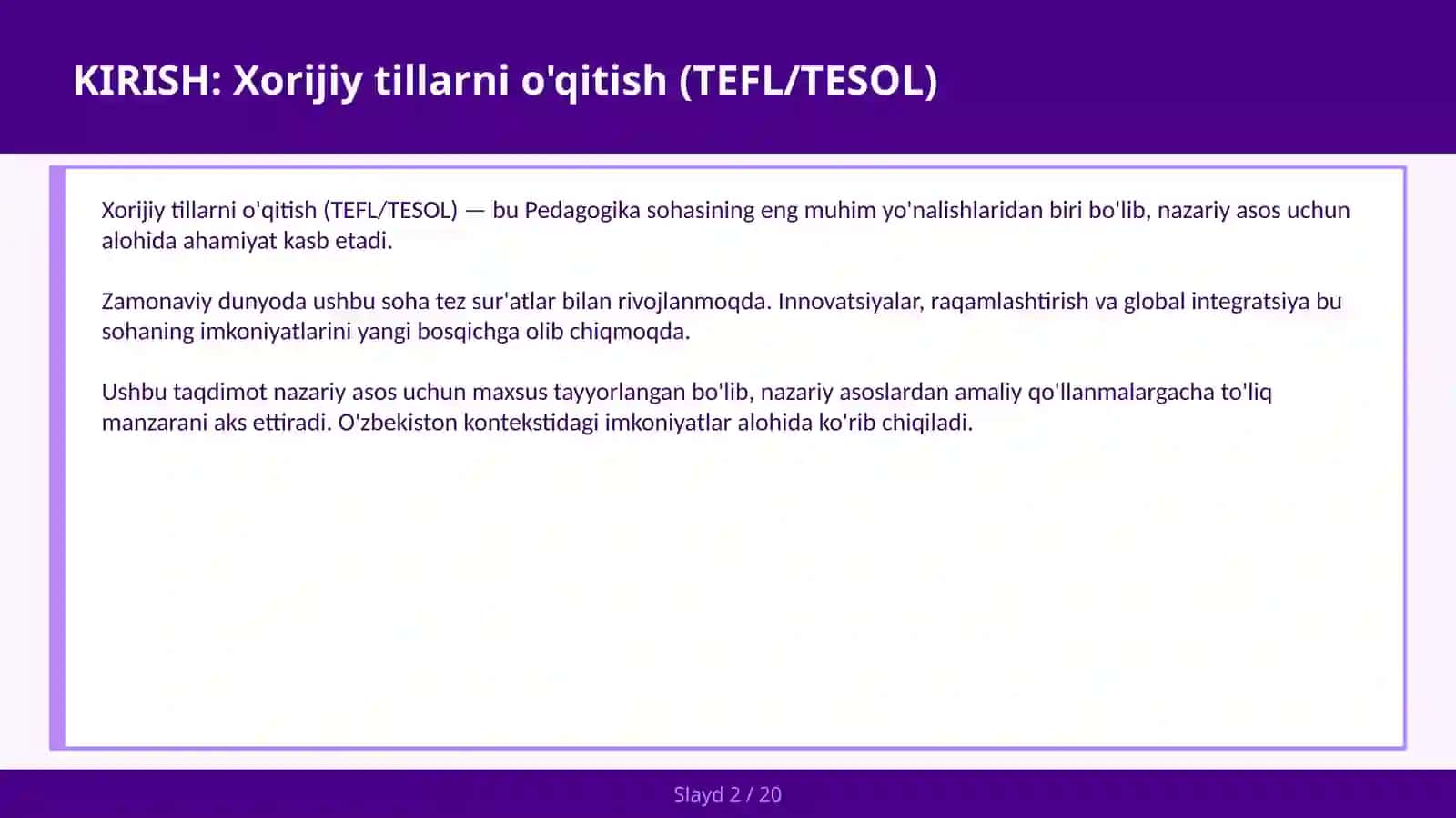 XORIJIY TILLARNI O'QITISH (TEFL/TESOL) 2