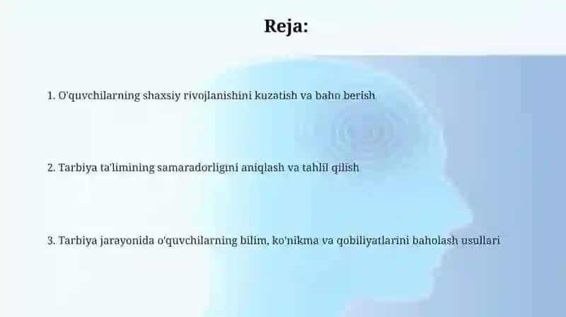 Tarbiya fanini o'qitish jarayonida o' quvchilarning bilim ko'nikma malakalarini baholash 2