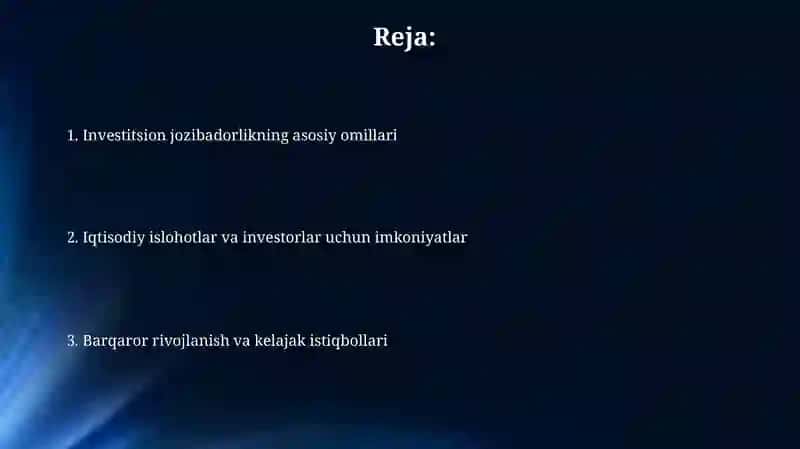 Yangi O'zbekiston investitsiyalar uchun yanada qulay mamlakatbo'libqoladi 2