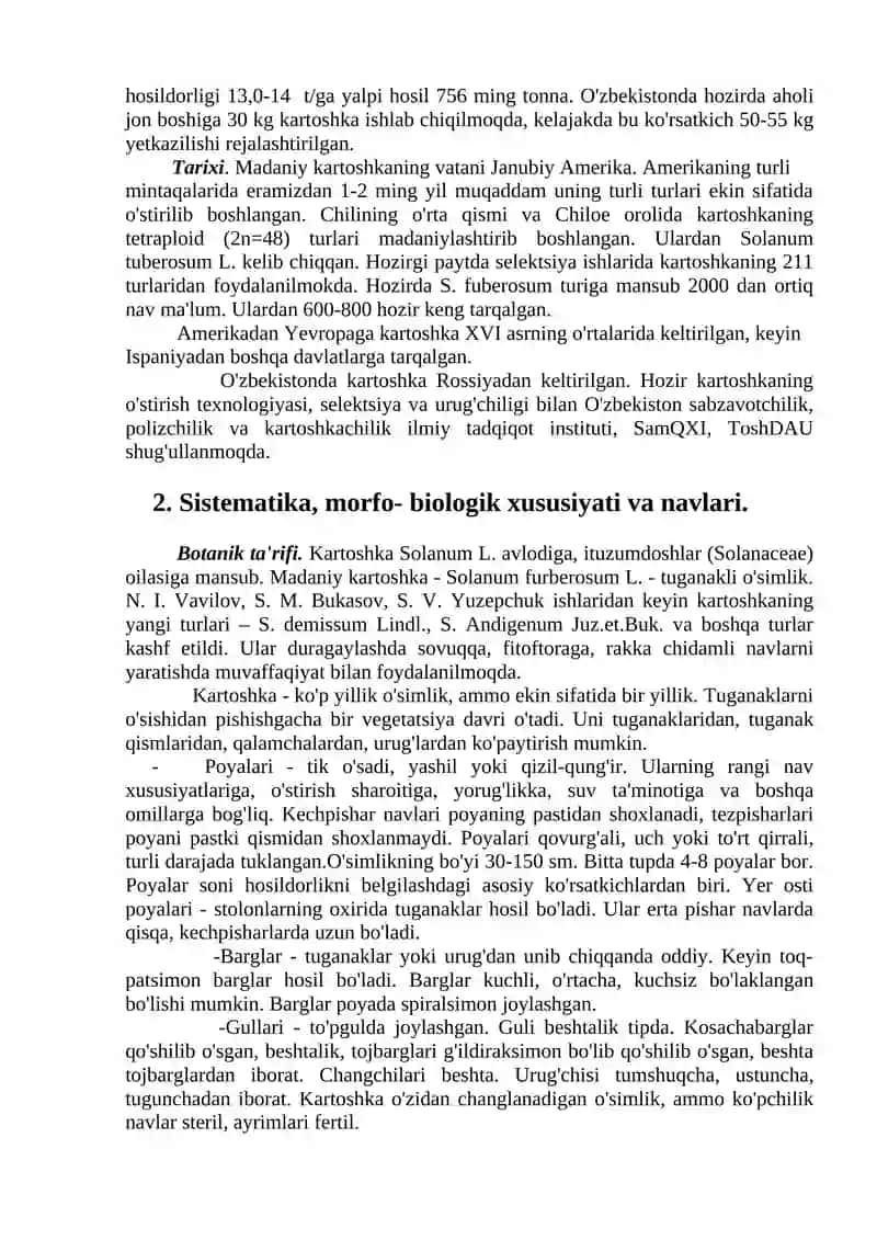 Tutganak mevali o’simliklar. Kartoshka o’simligi 2