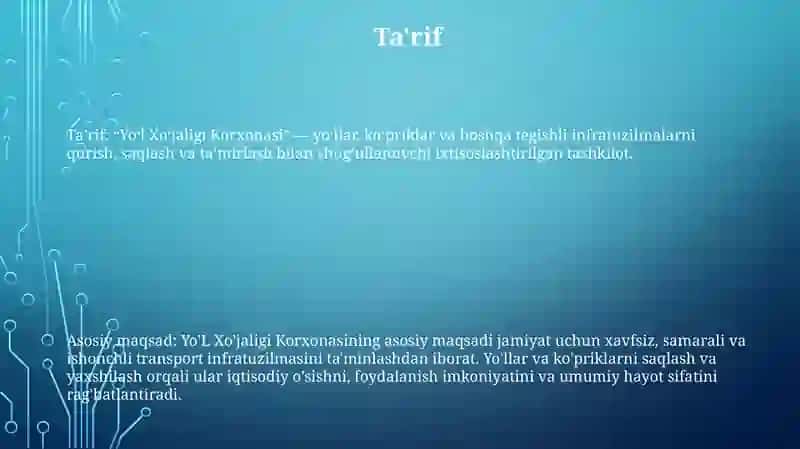 Yo’L Xo’Jaligi Korxonalari Kuyidagi Asosiy Ishlarni Amalga Oshiradi Va Uning Asosiy Maqsadi 2