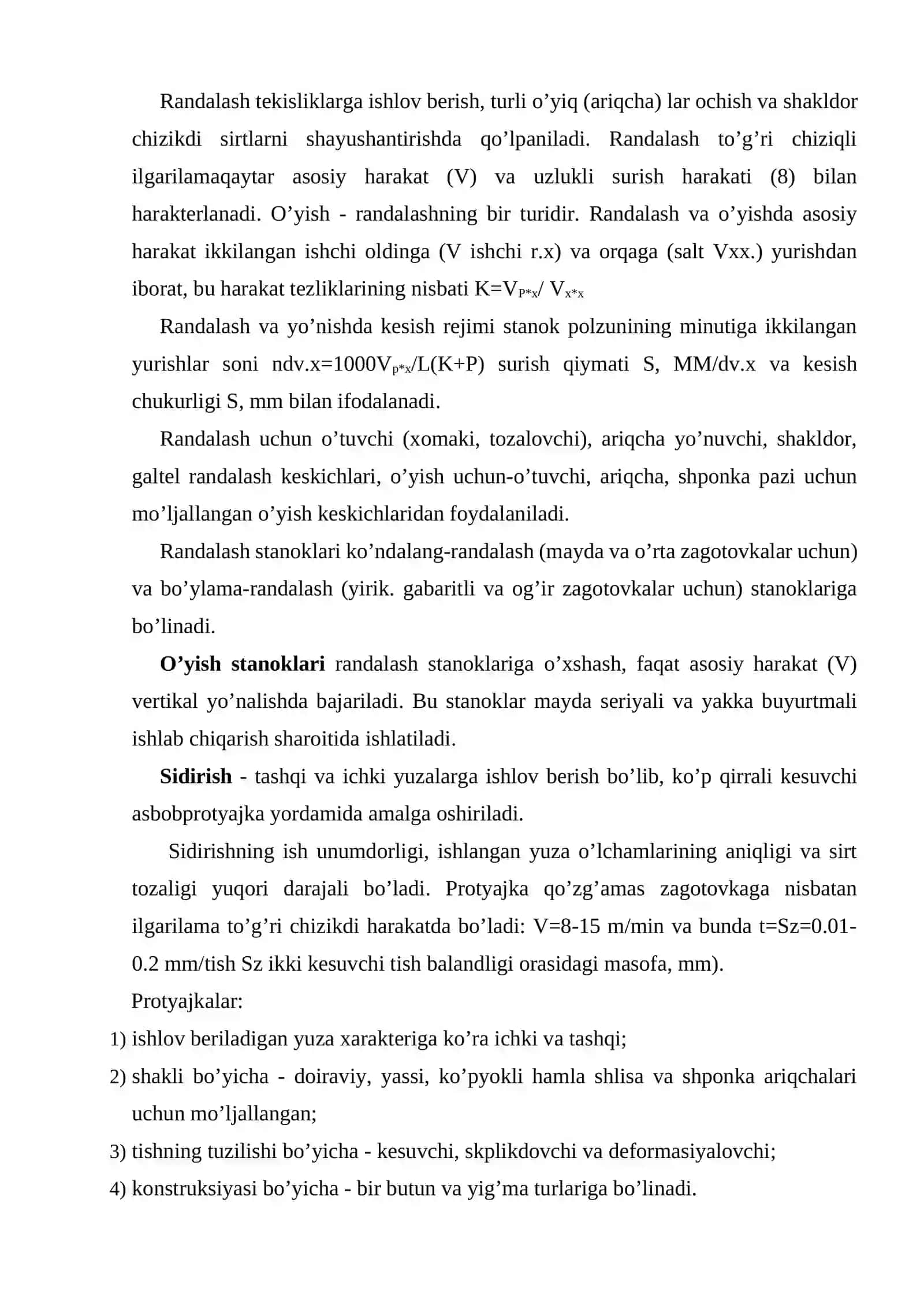 Zаgоtоvkаlаr yassi vа shаkldоr yuzаlаrini rаndаlаsh, yo’nish, sidirish vа frеzаlаsh 2