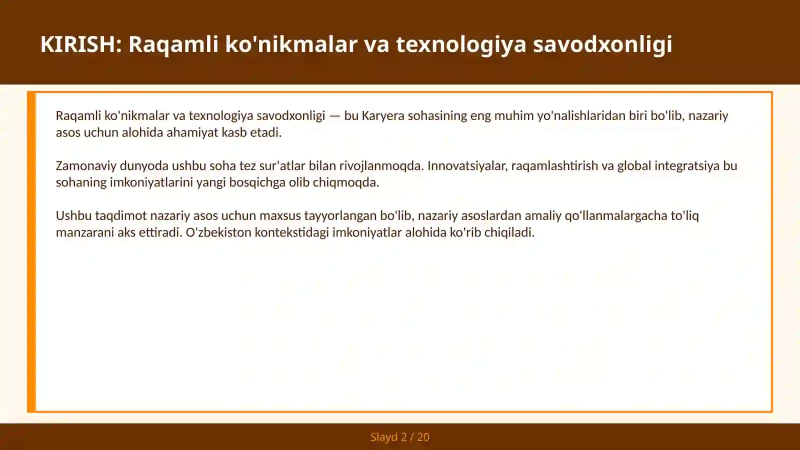 Raqamli ko'nikmalar va texnologiya savodxonligi 2