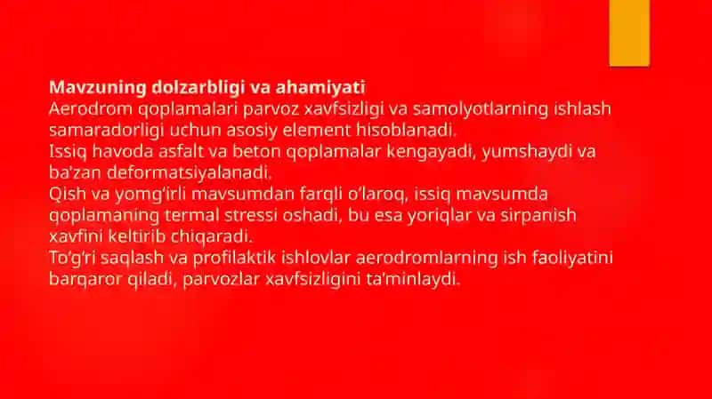 HAVO ISSIQ PAYTLARDA AERODROMLARNI SAQLASH 2