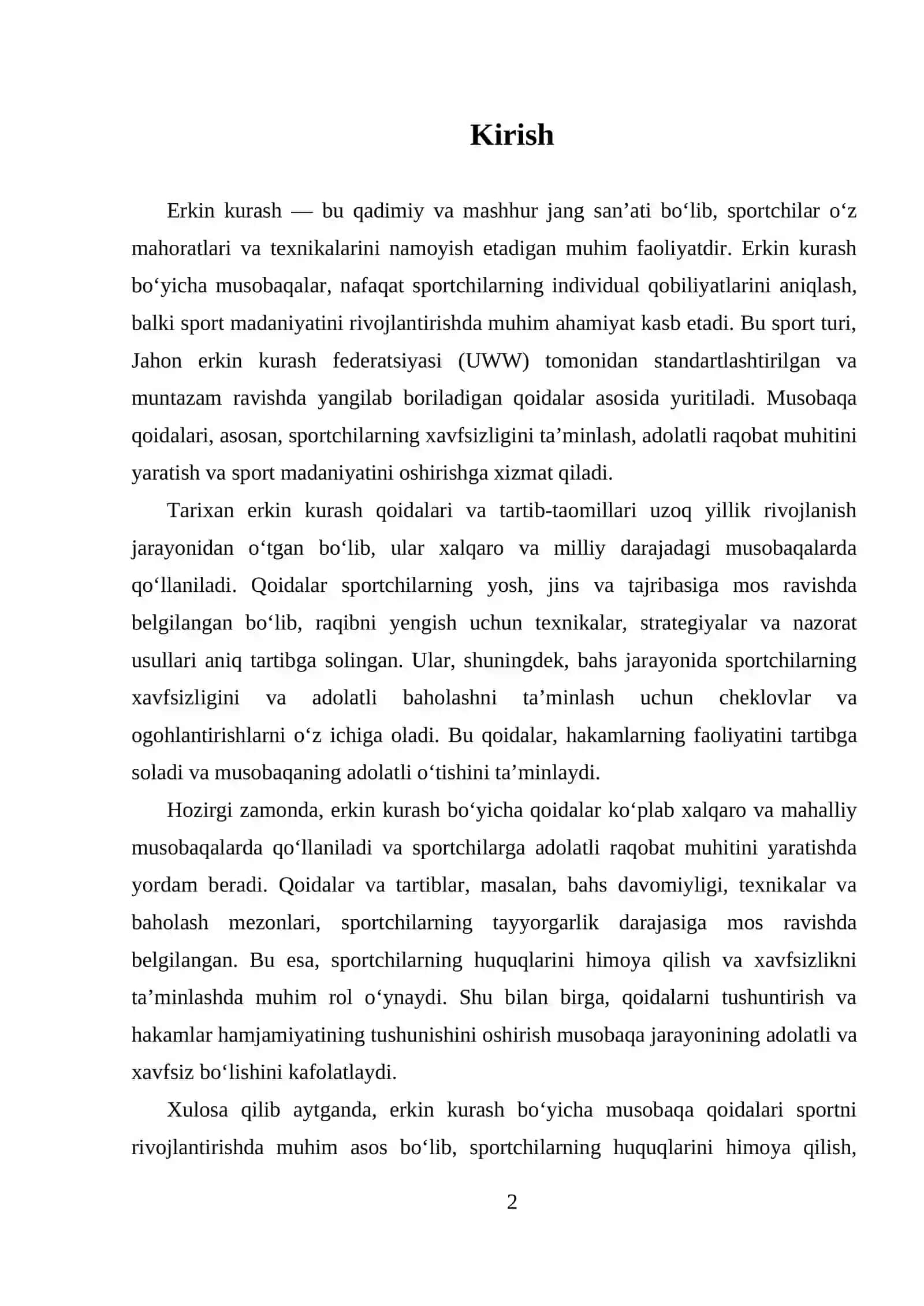 ERKIN KURASHI BO'YICHA MUSOBAQA QOIDALARI 2