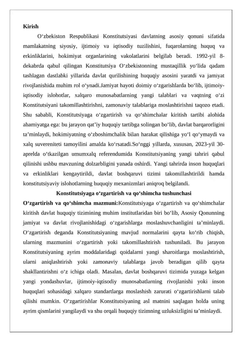 O‘zbekiston Respublikasi Konstitutsiyasiga o‘zgartirish va qo‘shimchalar kiritish tartibi 2