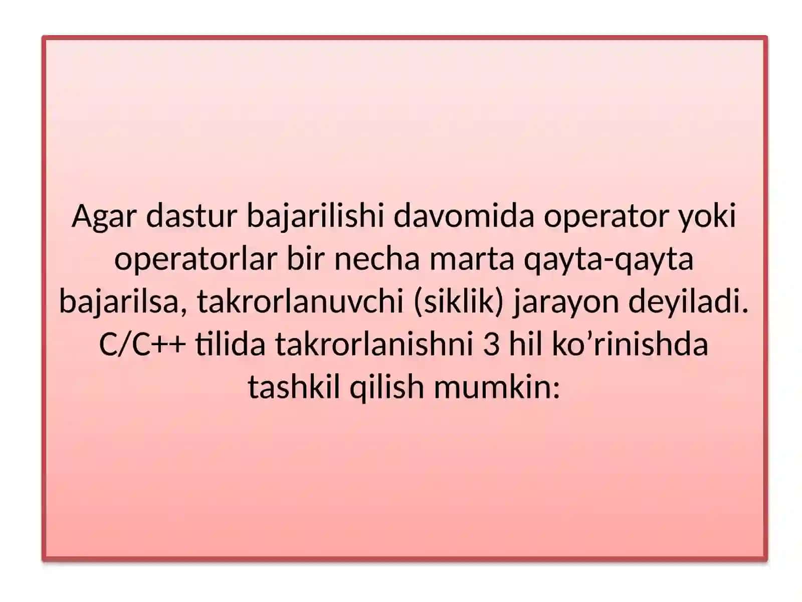 C/C++ tilida takrorlanuvchi dastur 2