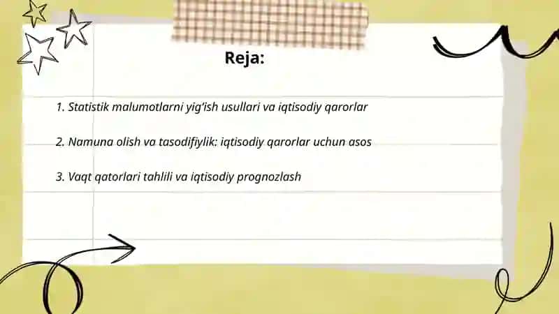 Statistik malumotlar asosida iqtisodiy qaror qabul qilish 2