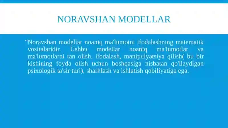 Noravshanmodellarni ifodalash 2