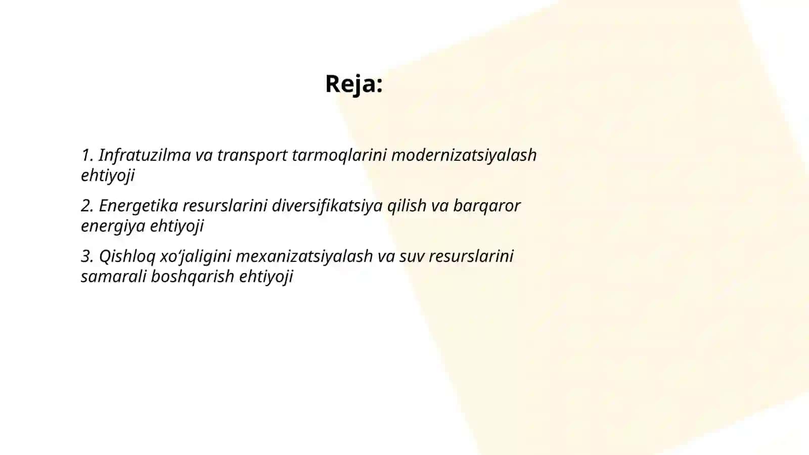 Oʻzbekiston iqtisodiyotidagi ehtiyojlar 2